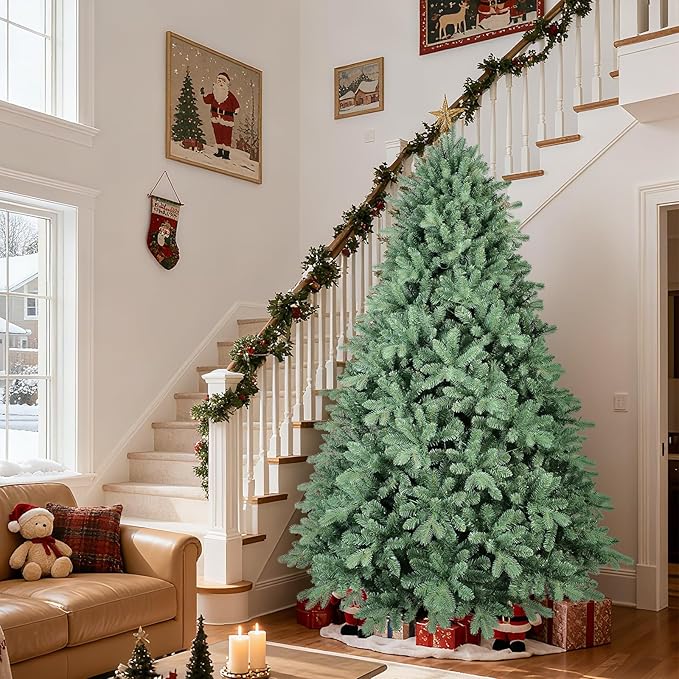 8ft Christmas Tree ，Artificial Full Christmas Trees for Home, Office, Xmas Decoration Spruce Trees with 3308 PE & PVC Branch Tips, Metal Hinges Foldable Base