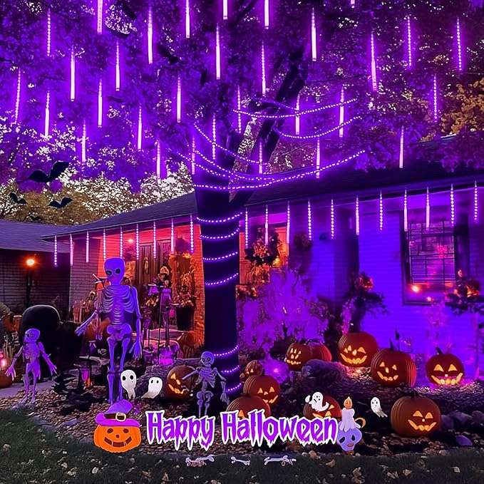 Aokudoni Christmas Decorations Outdoor, Upgraded 12inch/30cm Meteor Shower Rain Lights, Purple Icicle String Lights for Xmas Tree Decoration Holiday New Year Party, UL Plug