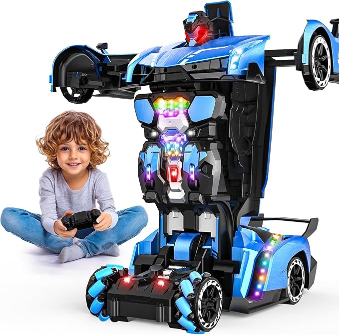 Holyton Transform Remote Control Car, Transform Robot RC Cars,1:10 Scale,Toy Car with STEM Programming,One-Button Robot, LED Lights,Sound Effects, Ideal Gift for 5 6 7 8 9 10 11 12 Years Old Boy