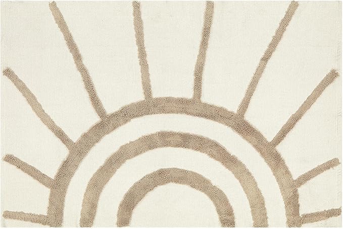 OJIA Boho Area Rug 5'x8', Washable Tufted Living Room Rugs Soft Bedroom Rug Nursery Rug, Farmhouse Cotton Woven Tan Floor Carpet Rugs for Dorm/Kids Room/Nursery/Classroom/Office