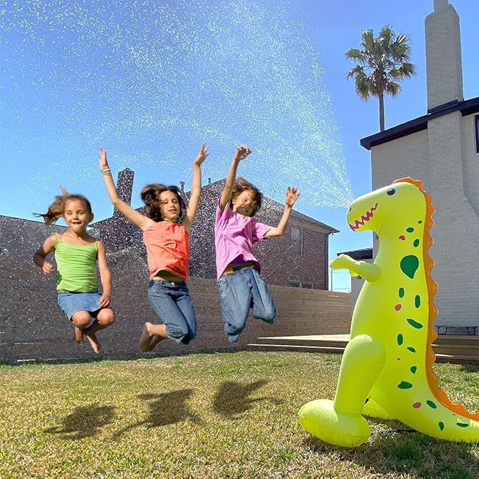 Float Joy Sprinkler for Kids Outdoor Play Water Sprinkler Inflatable 5.5ft Giant Dinosaur T-REX Great Gift for Kids and Adults Water Toy for Pool Party Decorations Summer Yard Party