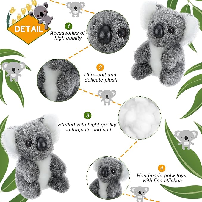 6 Pcs Koala Stuffed Plush Animal Cute Doll Toy Soft Mini Koala Bear Plush 5 Inches Small Stuffed for Birthday Party Gifts, Gray