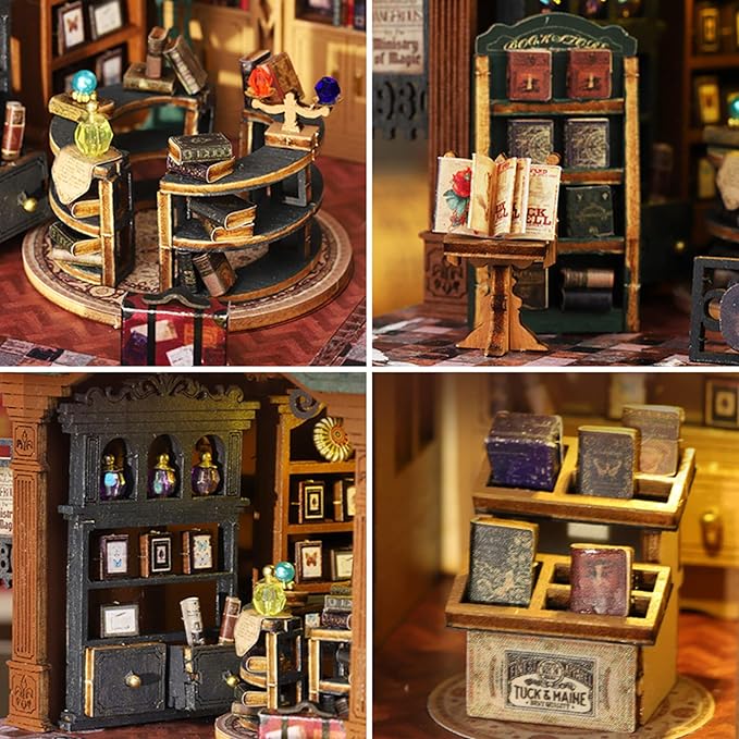 DIY Dollhouse Miniature House Kit, Tiny House Kits Mini Doll House Model Building Sets, Wooden Miniature Kits for Adults (Magic Book City)