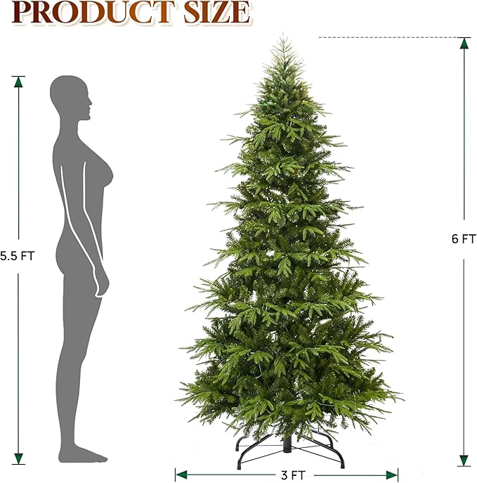 HOLLO STAR 6 ft Prelit Pencil Christmas Tree with 300 LED Lights, App Control, Aspen Artificial Christmas Tree, Multi-Color RGBW Lights, 969 PE & PVC Branch Tips, Skinny Xmas Tree, for Home, Party