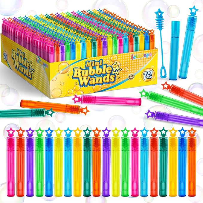 Letapapa Bubble Wand, 400 Pcs Mini Bubble Wands Bulk in 10 Colors, Bubble Easter Halloween Party Favors for Kids, Summer Toys, Indoor Outdoor Activity, Themed Birthday, Wedding, for Girls & Boys