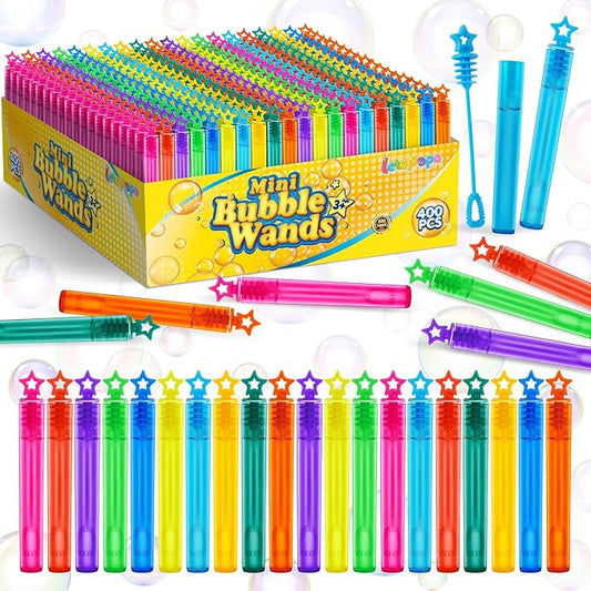 Letapapa Bubble Wand, 400 Pcs Mini Bubble Wands Bulk in 10 Colors, Bubble Easter Halloween Party Favors for Kids, Summer Toys, Indoor Outdoor Activity, Themed Birthday, Wedding, for Girls & Boys