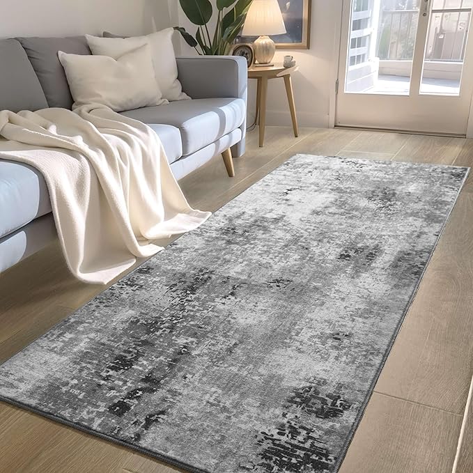 2x6 Rug Runners for Hallways Kitchen Runner Rug Non Slip Washable Grey Long Runner Rugs with Rubber Backing Soft Abstract Carpet Runner for Hallways, Kitchen, Bedroom, Bathroom, Entryway
