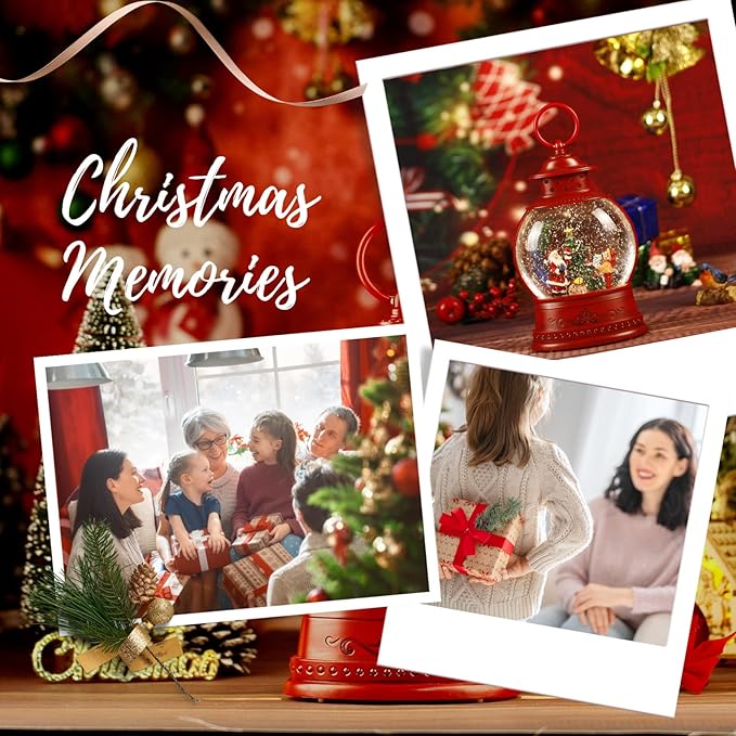 Christmas Snow Globe, Santa Lighted Snow Globes Lantern, 6H Timer, Battery & USB Operated Christmas Tree Snow Globe Lantern, Musical Spinning and Swirling Glitter Christmas Decorations Gifts