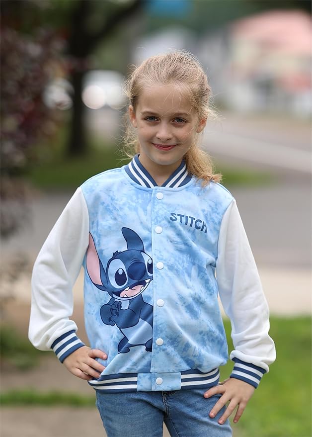 Disney Minnie Mickey Stitch Princess Frozen Elsa Marvel Jacket Lightweight Coat Button up Color Block Sweatshirt 2-14 Years