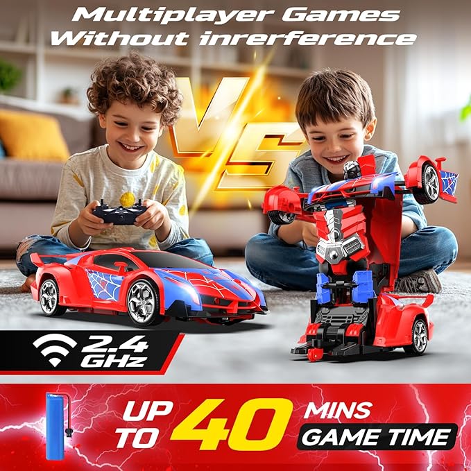 DEERC Spider RC Car Transform Robot, 2.4GHz Remote Control Spider Cars for Kids, 1:18 Scale Robot Toy Car W/One-Key Transformation, 360° Rotation, Auto Mode, Rechargeable Battery, Robot for Man Boys