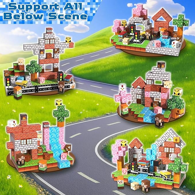 200 PCS 0.8in Magnetic Blocks - Magnet Toys & Magnetic Building Blocks Cubes, Stacking Magnets, STEM Toys for School Acitivities, Birthday Gifts for Boys Age 3+ Years Old (Theme: Forests)
