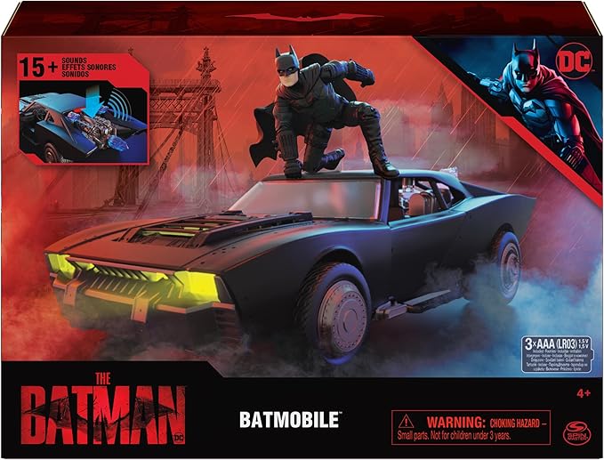 DC Comics, Batman Batmobile with 4” Batman Figure, Lights and Sounds, The Batman Movie Collectible, Kids Toys for Boys and Girls Ages 4 and up