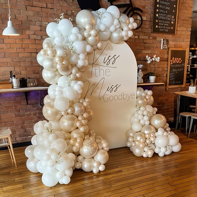 Pearl White Double-Stuffed Balloons Arch Garland Kit, 60 Pack 18/12/10/5 Inch Different Size Sand White Pearl Ivory Balloons for Wedding Bridal Shower Anniversary Birthday Engagement Decor