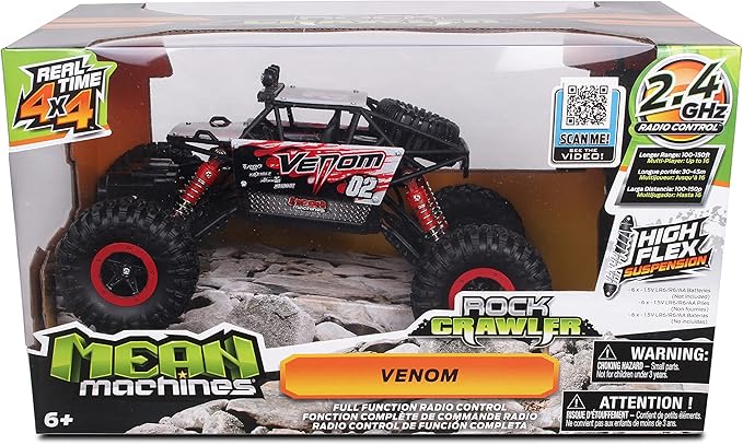 NKOK Mean Machines 1:16 2.4GHz RC Rock Crawler Venom (Red), Designed for Rough Terrain Climbing, Pistol Grip Full Function Controller, Powerful Motor