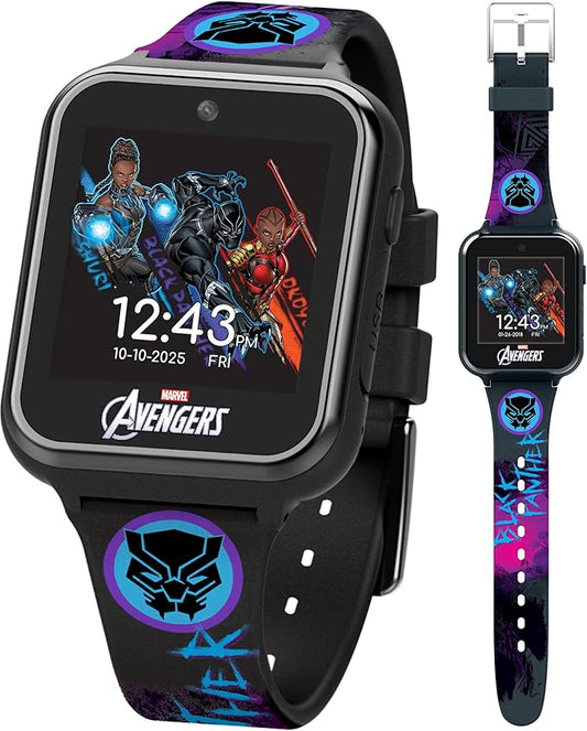 Accutime Kids Marvel Black Panther Black Educational ,Touchscreen Smart Watch Toy for Boys, Girls, Toddlers - Selfie Cam, Learning Games, Alarm, Calculator, Pedometer (Model: AVG4608AZ)