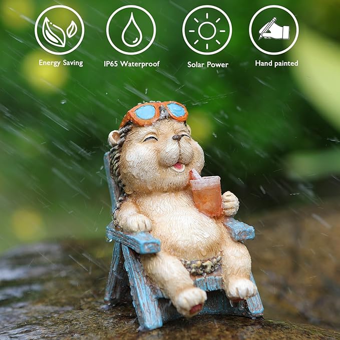 Hedgehog Statue Outdoor Solar Garden Decor for Outside Lawn Yard Patio, Home Office Fall Halloween Decorations Indoor Lights, Ideal Ornaments Birthday Gifts for Mom Women Grandma