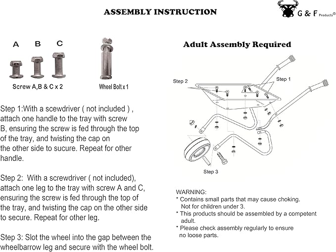 G & F Products Kids Metal Wheelbarrow – Child-Sized, Durable Metal Construction with Sturdy Wheel, Easy Assembly, Ideal for Outdoor Play, Gardening Fun, Backyard Activities & Toddler-Friendly Design