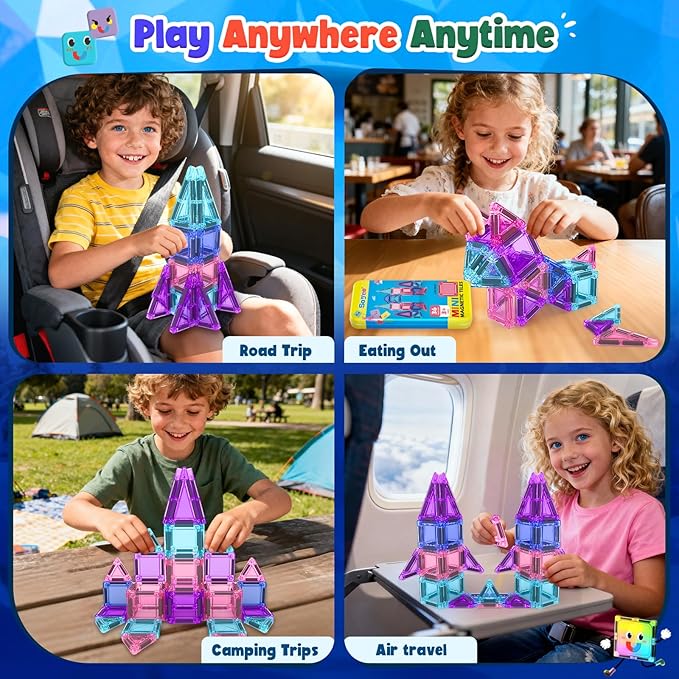 Soyee Magnetic Tiles Toddler Toys Travel Essential Games Magnet Building Blocks STEM Sensory Educational Toys for 3 4 5 6 7 8+ Year Old Boys Girls Christmas Birthday Gifts