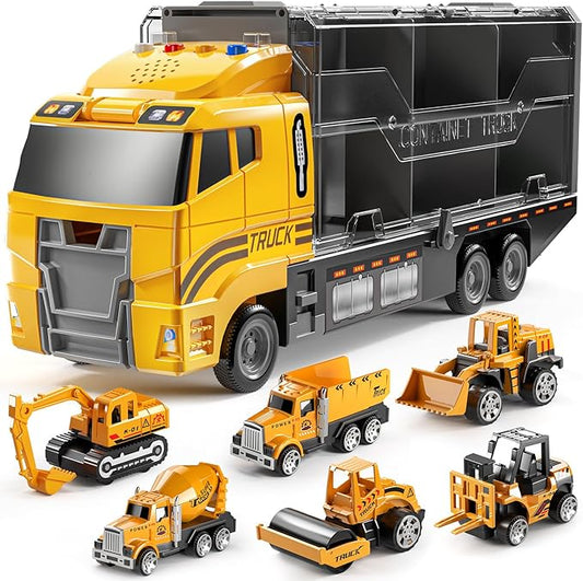 Toddler Toys for 3-9 Years Old Boys, Construction Toys Car Transport Vehicle W/Play Mat, Die-cast Alloy Engineering Vehicle Gifts for Age 3 4 5 6 Kids Child Boys Girls Birthday Party Favor