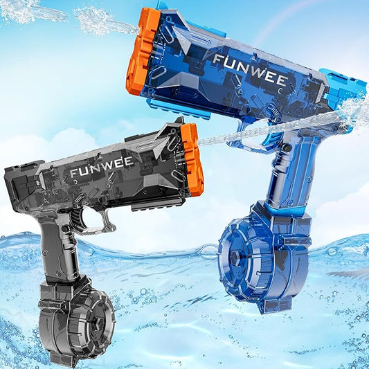 2 Pack Electric Water Guns for Kids, Long Range Powerful Classic Water Squirt, Strongest Full Automatic Water Pistol High Capacity 400+ Water Blaster, Summer Outdoor Swimming Pool Water Toy