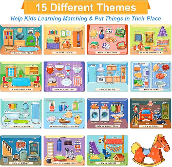 Childrens Books - Sticker Book for Toddlers 2-4 Years Pre-Assembled, Home Scenes Educational Toy - Montessori Inspired, Easy Travel, Reusable Stickers, Toys for 2-3 Year Old Girls Boys