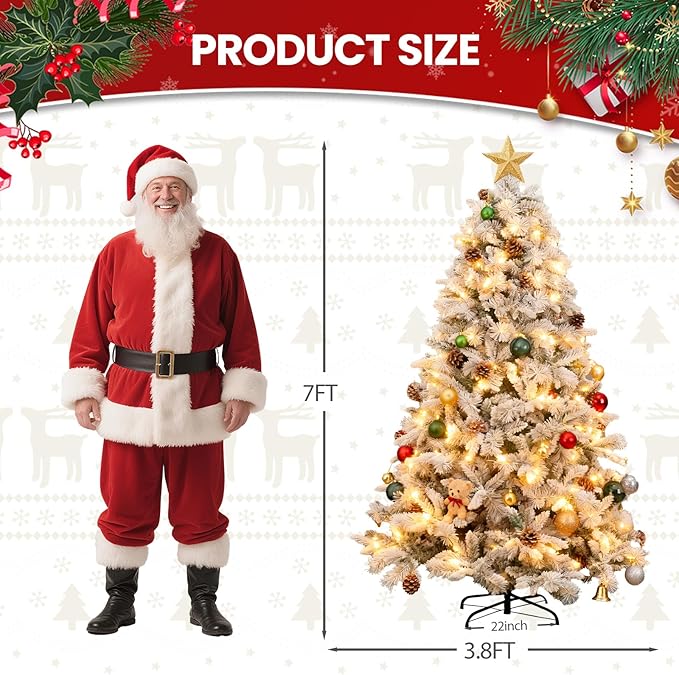 7ft Pre-lit Christmas Tree with Double-Sided Five-Fork PE & PVC Needles, Dense Realistic Pine Design, Easy Assembly Holiday Decoration Tree