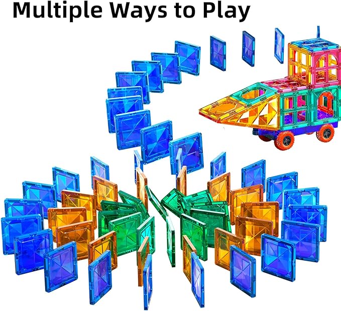 TEMI Magnet Tiles, 80 PCS Magnetism Building Toy Set, Learning and Education Toys for Ages 3 4 5 6 7 8+ Year Old Toddler Kids Boys and Girls