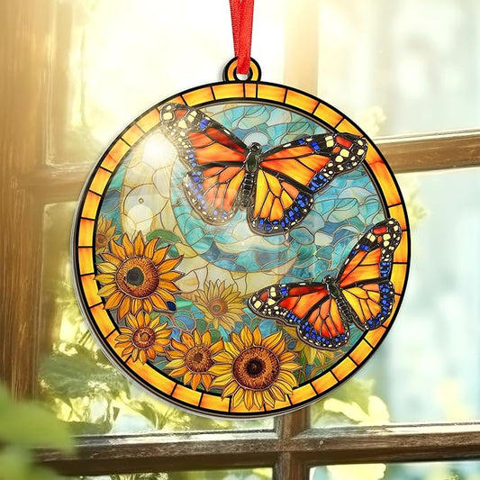 FLAGWIX Butterfly Christmas Ornament 2025 - Suncatcher Ornaments Christmas Tree Decorations - Garden Sunflower Gifts for Women Friends Family, Butterfly Decor, Sunflower Decorations, Stocking Stuffers