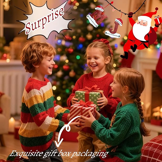 Personalized Letter Christmas Ornaments 2025, Custom Xmas Ornaments Decorations for Christmas Tree with Name 3D Resin Xmas Hanging Pendant Original Gifts for Family Friends (R)