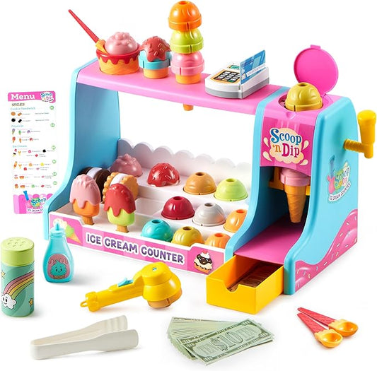 Ice Cream Maker Pretend Toy for Role Play, Play Food Toy Set, Play Kitchen Accessories, Christmas Preschool Gifts for Girls Boys Kids Toddlers Age 3+