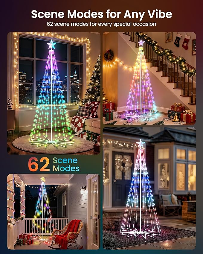 Outdoor Christmas Cone Tree, 7FT 295 LEDs with Smart APP and Local Control, DIY Pattern and Text Displayable, IP65 Waterproof RGB String Lights for Porch Yard Indoor Outdoor Decorations