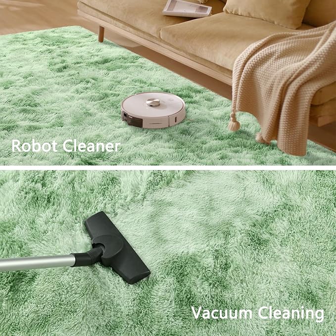 Nuttumico Fluffy Modern Area Rugs for Living Room Bedroom, 4x6 ft Sage Green Tie-Dyed Plush High Pile Rug for Kids Girls Room Nursery Home Decor, Upgrade Non-Slip Soft Indoor Rug