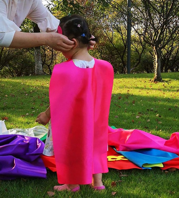 ADJOY Kids Superhero Capes and Masks 24 Sets Pack with Large Stickers - Superhero Themed Birthday Party Capes