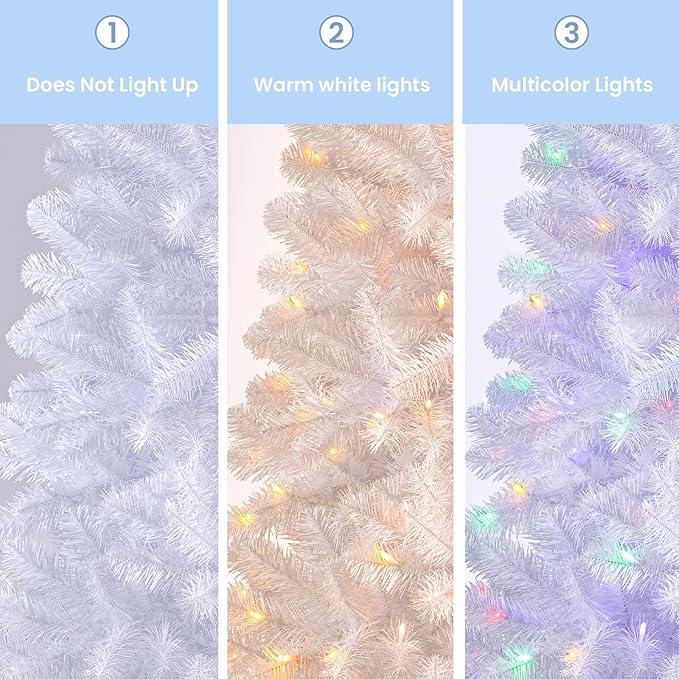SHareconn 7ft Prelit Premium Artificial Classic Spruce Christmas Tree, 320 Warm White & Color LED Changing Lights, 1076 Branch Tips, Perfect Choice for Xmas Decoration,7 FT, White
