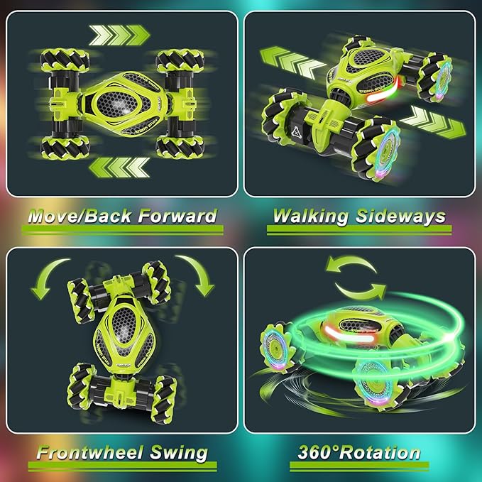 Hand Controlled RC Car, 2.4Ghz 4WD Gesture Sensing RC Stunt Car Toys for Boys and Girls Ages 6-12, 360° Rotating Drift Cars with Lights and Music, Ideal Birthday and Xmas Gift