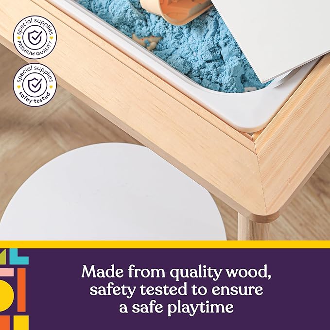 Special Supplies Kid’s Sensory Table Set with Deep Water and Sand Bins, Writable Lids, Chalk and Dry Erase Markers for Active, Hands-On Learning, Fun Play, Arts and Crafts - Pine Wood (2 Bins)