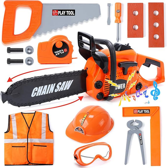 Skirtoy Toy Chainsaw for Kids, Family Day Games Pretend Play Series Kids Tool Set, Outdoor Electronic Chainsaw Toy Tool Set, STEM Preschool Toddler Tool Set, Thanksgiving for Kids