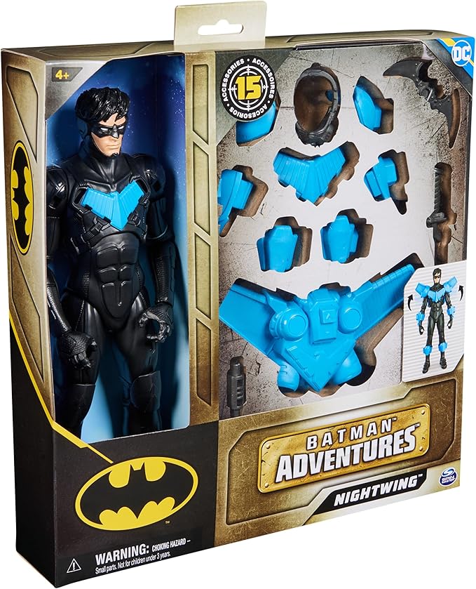 DC Comics, Batman Adventures, Nightwing Action Figure, 15 Armor Accessories, 17 Points of Articulation, 12-inch, Super Hero Kids Toy for Boys & Girls