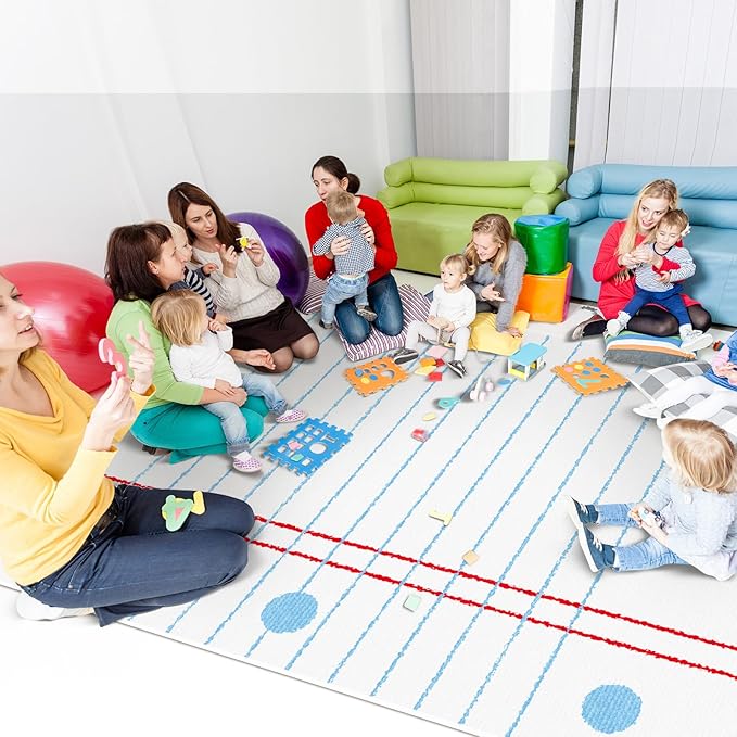 5 x 7.6 ft Large Classroom Rug Elementary Educational Area Rug Kids Room Children Classroom Carpet Playroom Learning Square Line Book Design School Decor Seating Carpet