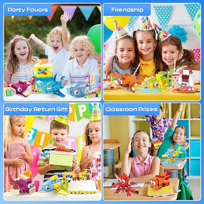 36 Packs Marine Animals Building Blocks Toy, Party Favors for Kids, 999PCS Building Set, Classroom Prizes, Goodie Bag Stocking Stuffers, Ideal for Boys and Girls Ages 6-12+