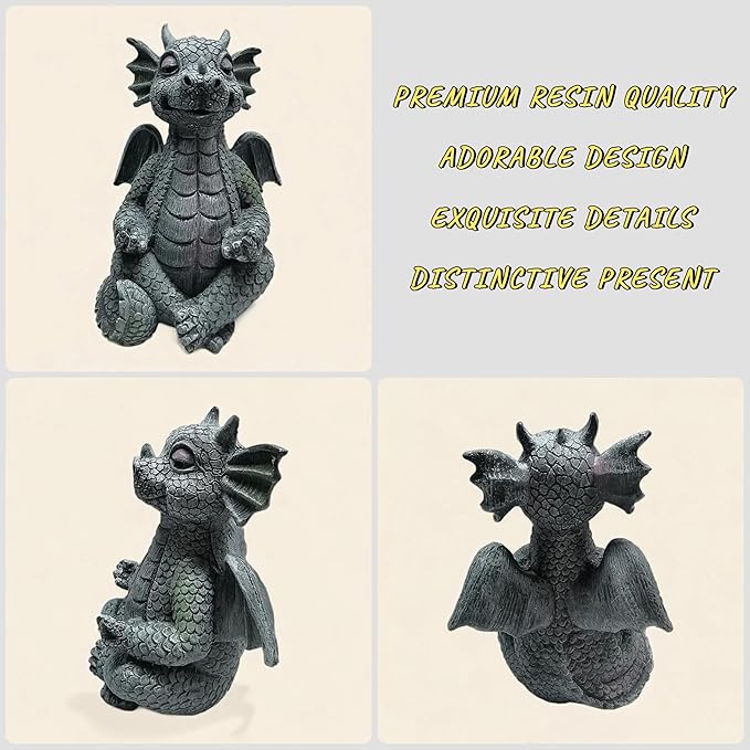 Cute Dragon Figurines Dinosaur Sculptures, Unique Resin Artwork for Office & Home Décor,Yoga Dragons Decorations for Garden & Yard,Outdoor Adorable Baby Dragon Statue Ornaments (Yoga B)