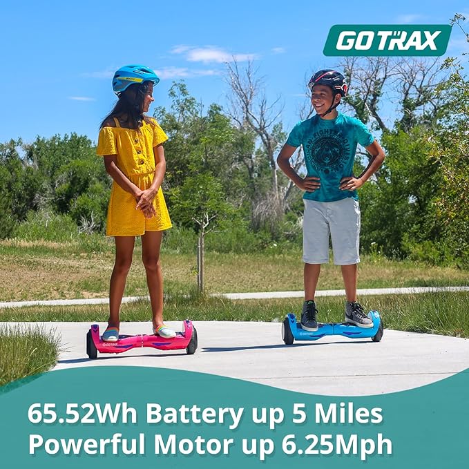 Gotrax Hoverboard with 6.5" LED Solid/Offroad Tires, Max 5/6 Miles Range, 6.2mph Power by Dual Brushless Motor, UL2272 Certified and 65.52Wh/93.6Wh Battery Self Balancing Scooter for 44-176lbs