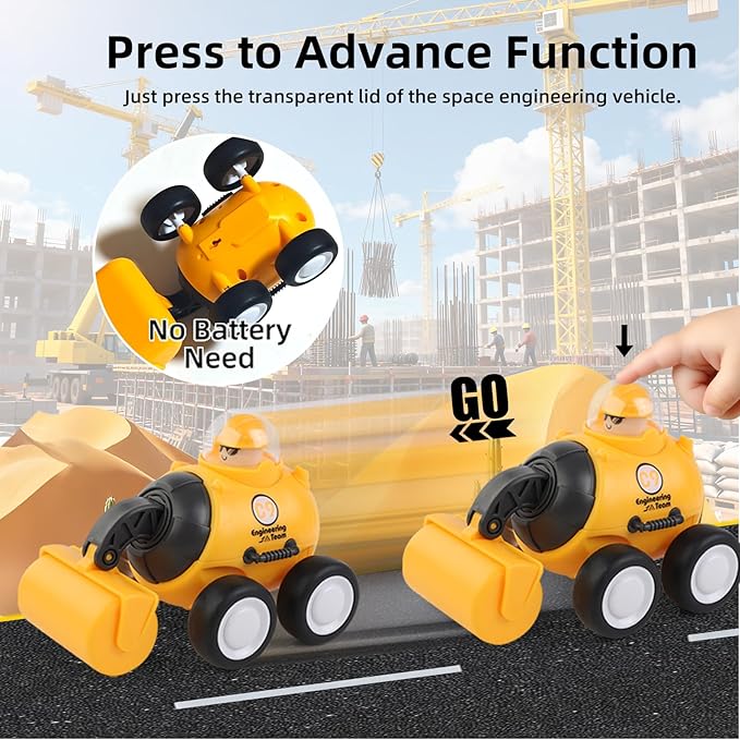 Construction Toys for 2 3 4 5 Years Old Boys Girls Kid Toddlers, Press to Go Engineering Friction Inertia Car Toys for 18 Month, Sandbox Excavator Truck Toys Vehicles, Christmas Birthday Gifts
