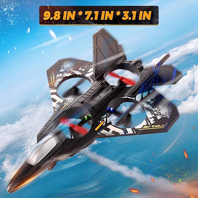 BEZGAR Drones for Kids | 2.4GHZ RC Plane, 6-axis Gyro Remote Control Airplane, RC Helicopter, 360° Flip Fighter Jet Toy with Colorful LED Navigation Light Gray
