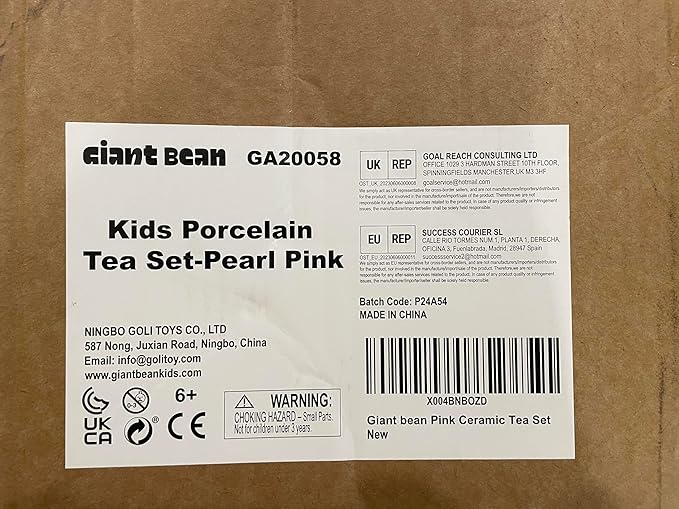 Giant bean Porcelain Tea Set, Pearl Pink Real Tea Party Set for Little Girls, British Royal Princess Series Teapot & Cup & Saucer & Sugar Bowl & Suitcase, for Little Kids Toddlers