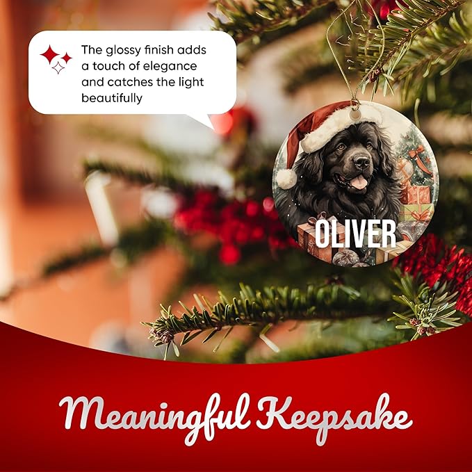 Newfoundland Personalized Dog Ornament - Pet Ornament for Christmas Tree - 3" Round Ceramic - Printed in USA - Choose from 200 Breeds - Dog Mom - Dog Dad - Xmas Decoration DOG0147