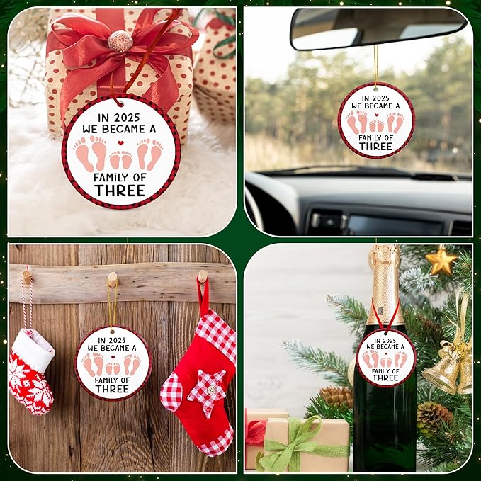 OASSIE Baby's First Christmas Ornaments 2025 - Ceramic Christmas Ornaments 2025 for Tree Decorations - Gifts for New Mom Dad Parents Couples, Family of Three, Pregnancy Announcement for Grandparents