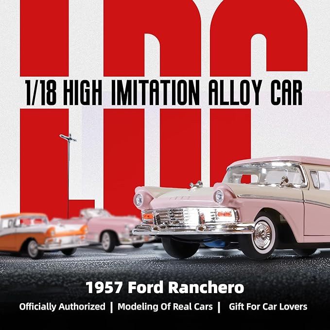 1957 Ford Ranchero 1:18 Diecast Model Officially Licensed Alloy Collection Car w/Working Doors & Hood, Classic Pickup Best Gift for Men, Dad & Kids 14+ Years (Pink)