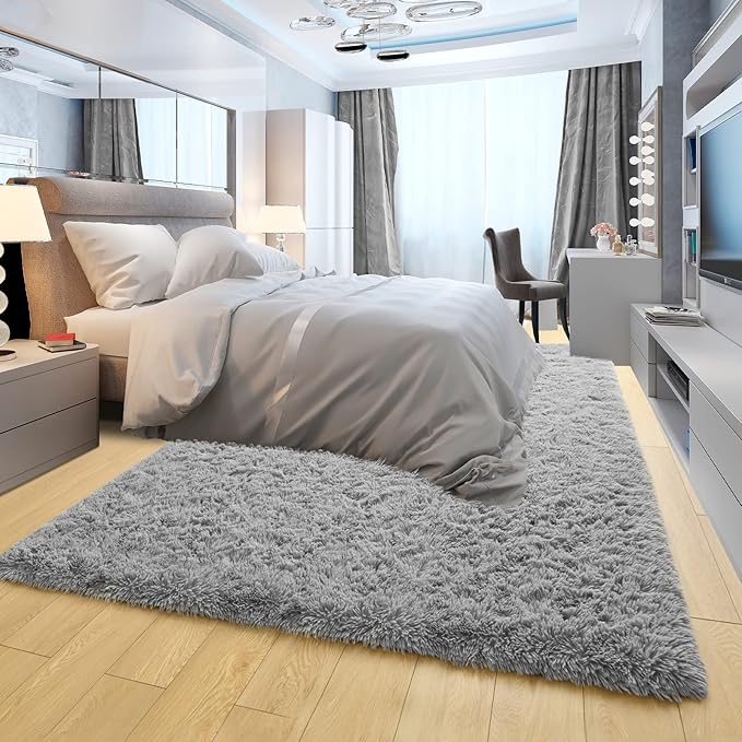 Ompaa Fluffy Rug, Super Soft Fuzzy Area Rugs for Bedroom Living Room - 6' x 9' Large Plush Furry Shag Rug - Kids Playroom Nursery Classroom Dining Room Decor Floor Carpet, Grey
