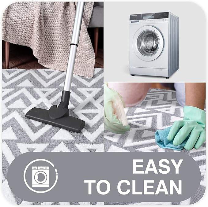 Ompaa Ultra Soft Shaggy Rugs Memory Foam Bedroom Carpet, Grey 5 x 8 Feet, Plush Geometric Textured Area Rugs for Living Room Couch Dorm Bedside Kids Girls Teens Room Nursery Decor Floor Mat